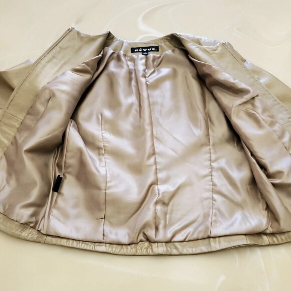 Revue Metallic Gold Lamb Skin Lined Full Zip Leather Jacket 90's Y2K Small - Picture 13 of 16